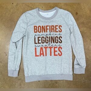 Women’s Fall Long Sleeve T Shirt M Bonfires Leggings Lattes New Without Tags